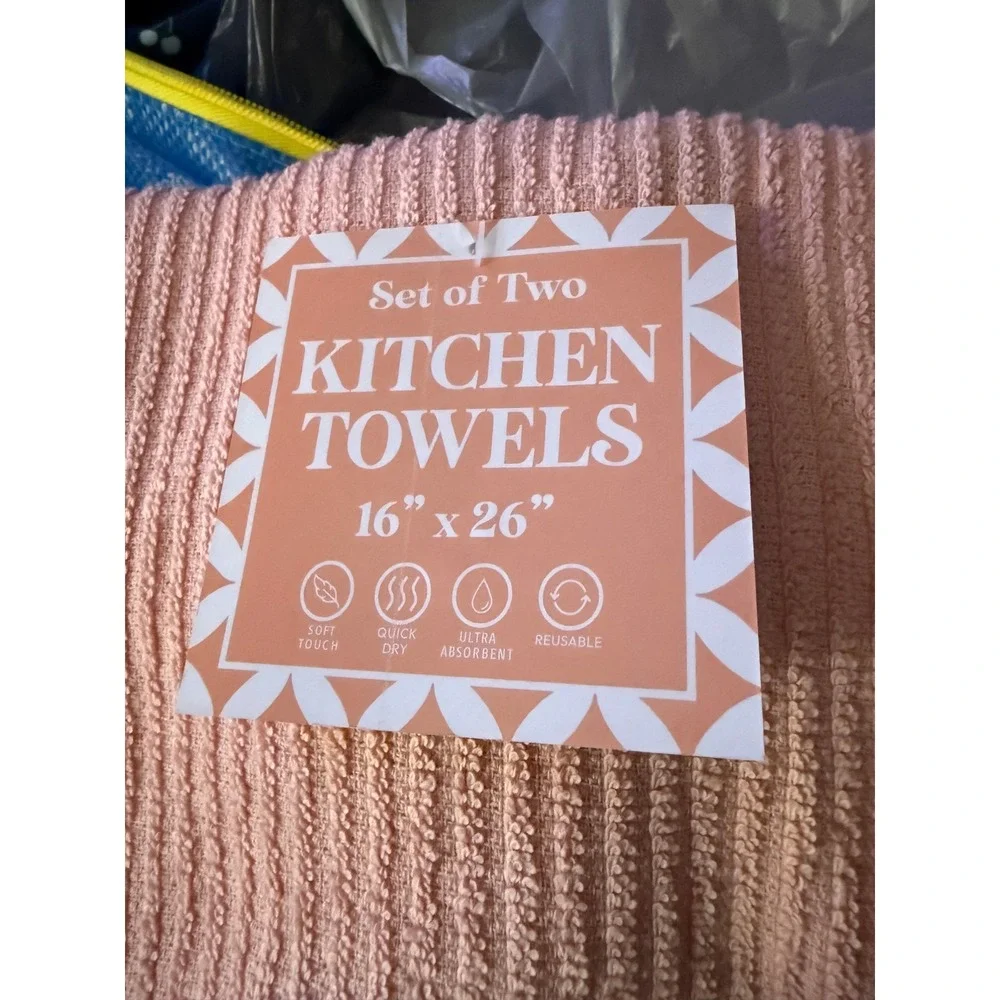Set of 2 Pink Swan Better Together Embroidered Cotton Kitchen Towels 16x26